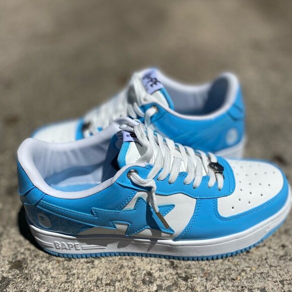 Bape Shoes - HOT Bape Sta Low Unisex All Blue Embroidery Logo Unisex Shoes